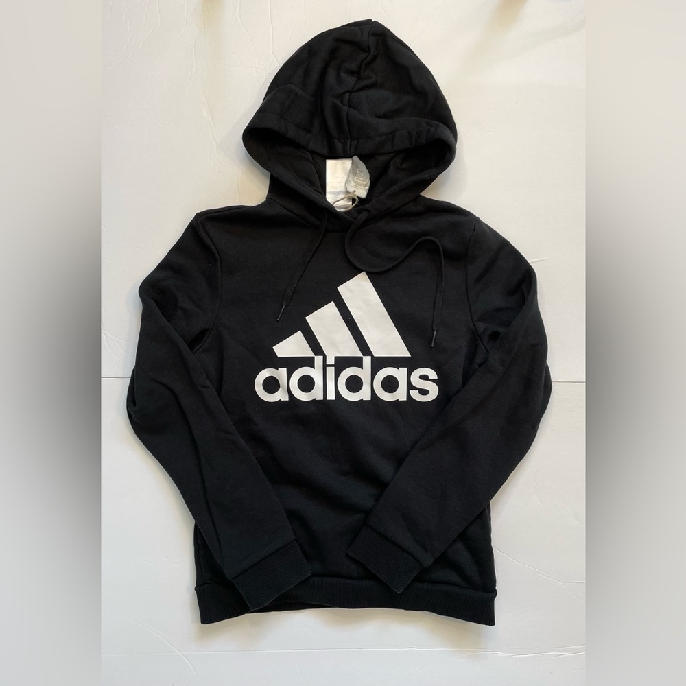 Adidas Badge Of Sport Spellout Logo Hoodie Women’s Small Hooded Sweatshirt Black